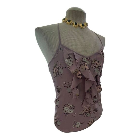 LC Lauren Conrad Womens Tank Cami Strappy  Top Lilac Floral Flowy  Ruffle Small - Picture 7 of 9